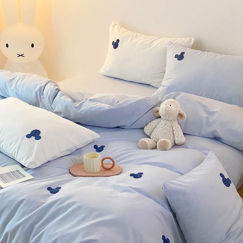 100 % reine Baumwolle Bett Vier-Teile Bettlaken Bettbezug Kissenbezug Hautfreundlich und Atmungsaktiv Vier Jahreszeiten