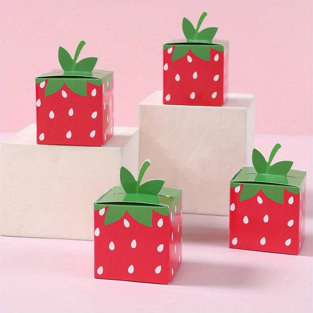 10pcs Red Strawberry Candy Box Children's Birthday Party Gift Box Dim Sum Box Festival Party Candy Boxes Square Mini Pink Box