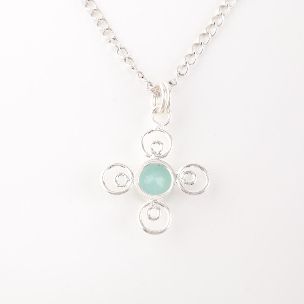 Aqua Chalcedony Gemstone 925 Sterling Silver Jewelry Handcrafted Boho Pendant PP-41-19