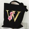 26 Golden Alphabet Floral Tote Bags for Women Large Capacity Canvas Casual New Flower Alphabet Printed Female Reusable Handbag