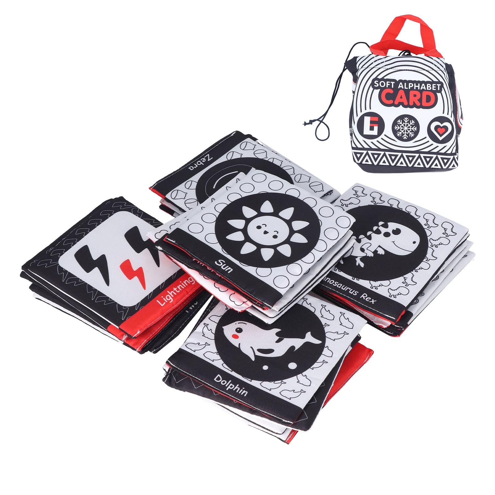 

26PCS Baby Cloth Books with Tote Bag Soft Fabric Infant Puzzle Cards Early Education Toys Black
