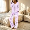 Women's Casual V-Neck Printed Pajama Set with Loose Fit Top and Pants for Sleep and