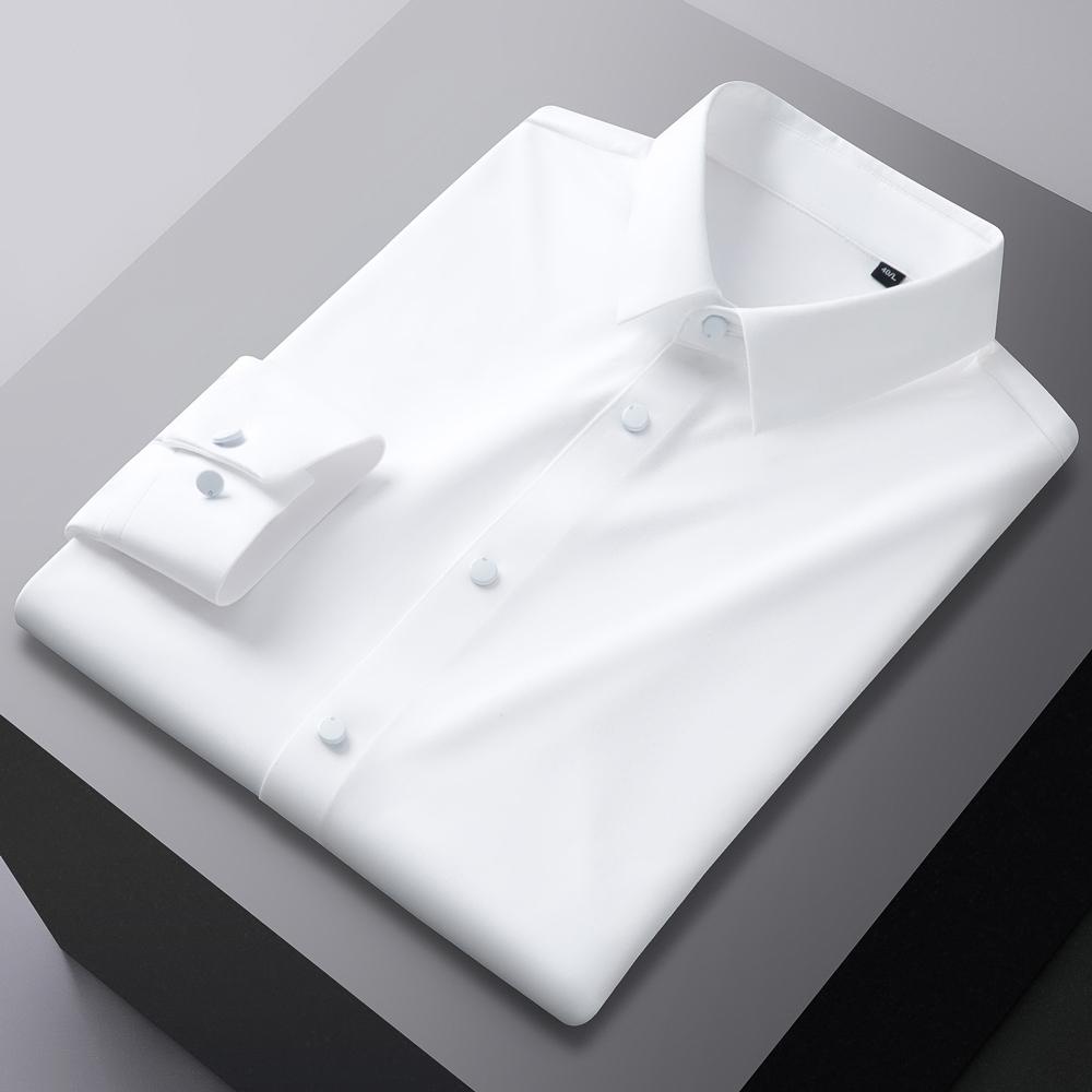 Men's Non-Iron Stretch Formal Long Sleeve Dress Shirt - Solid Color Pocketless Comfort, Classic Fit Quality Fabric for Business Office