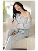 Women's Three-Piece Cotton Pajama Set: Spring Fashion, Printed, Comfortable, Breathable, with Chest Pads, Skin-Friendly.