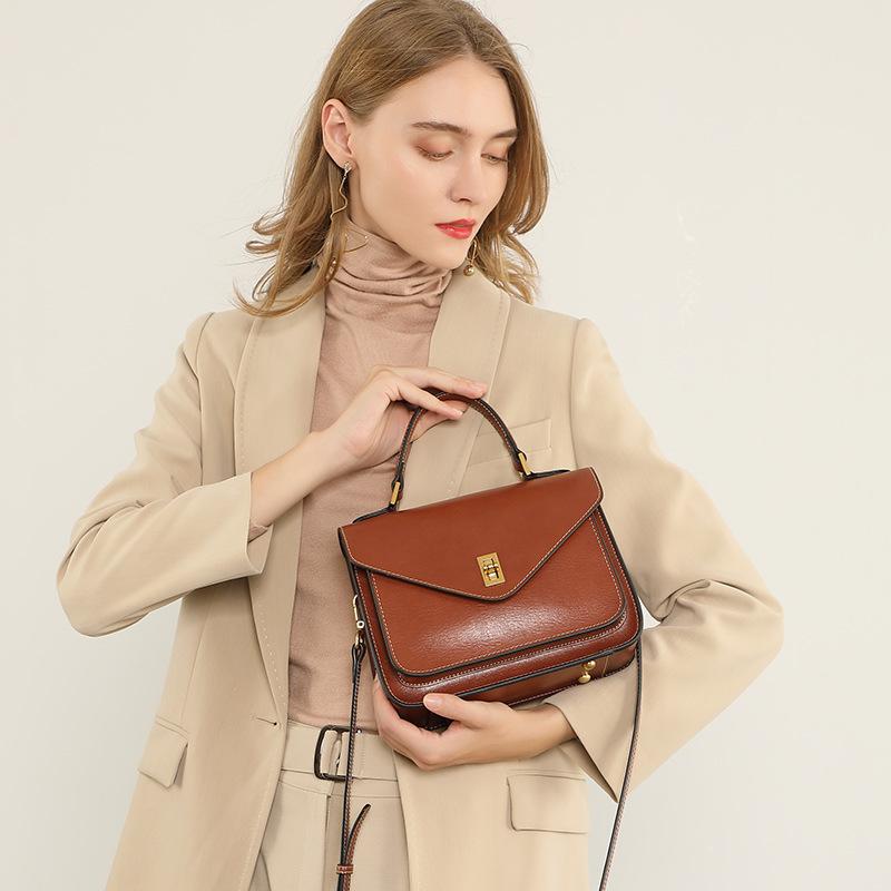 Bag Leather Senior Simple Fashion Temperament Female Bag Bill of Lading Shoulder Crossbody Postman