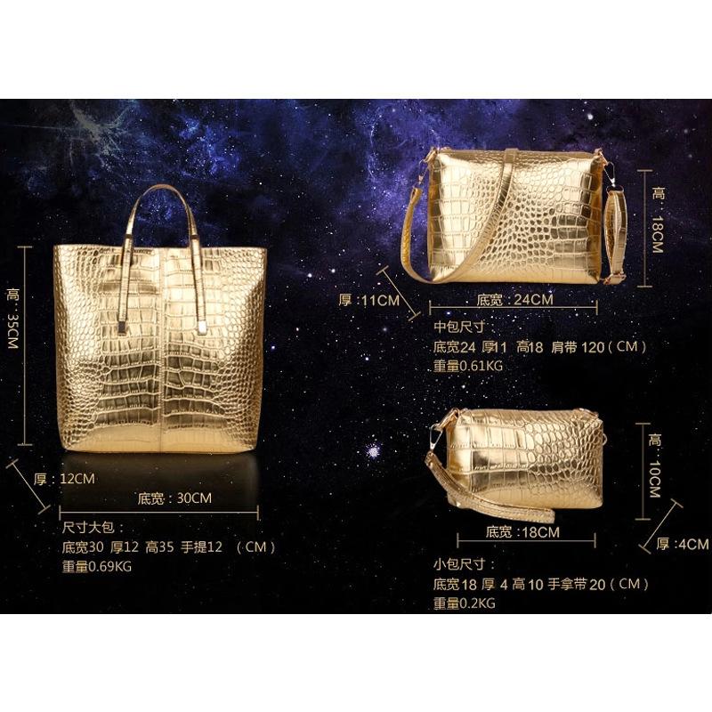 Crocodile pattern women's bag new trendy large-capacity handbag three-piece women's bag soft leather fashion shoulder oblique span bag