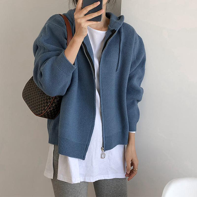 Вязаный кардиган с капюшоном на молнии — фото 16