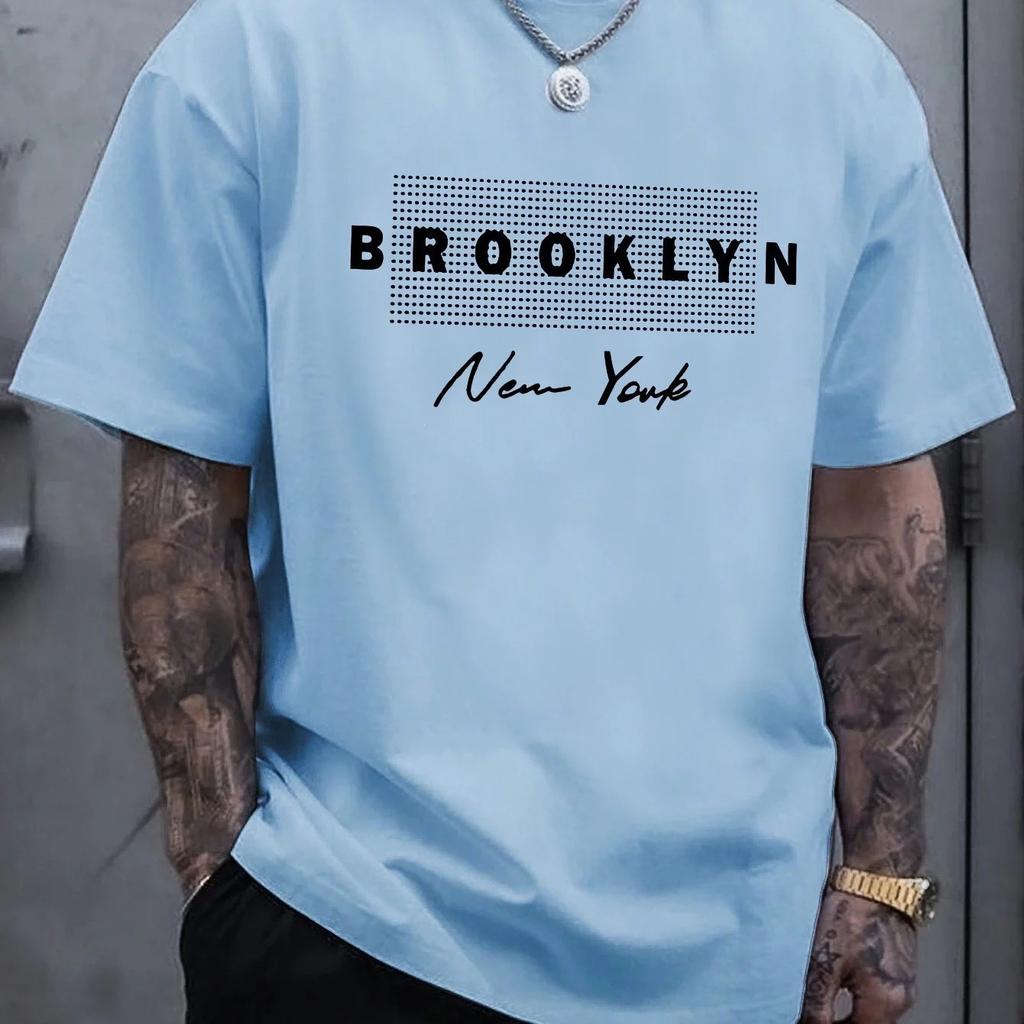 Cross-border European and American trend T-shirt men's pure cotton New York round neck short-sleeved T-shirt fashion casual men's short-sleeved T-shir