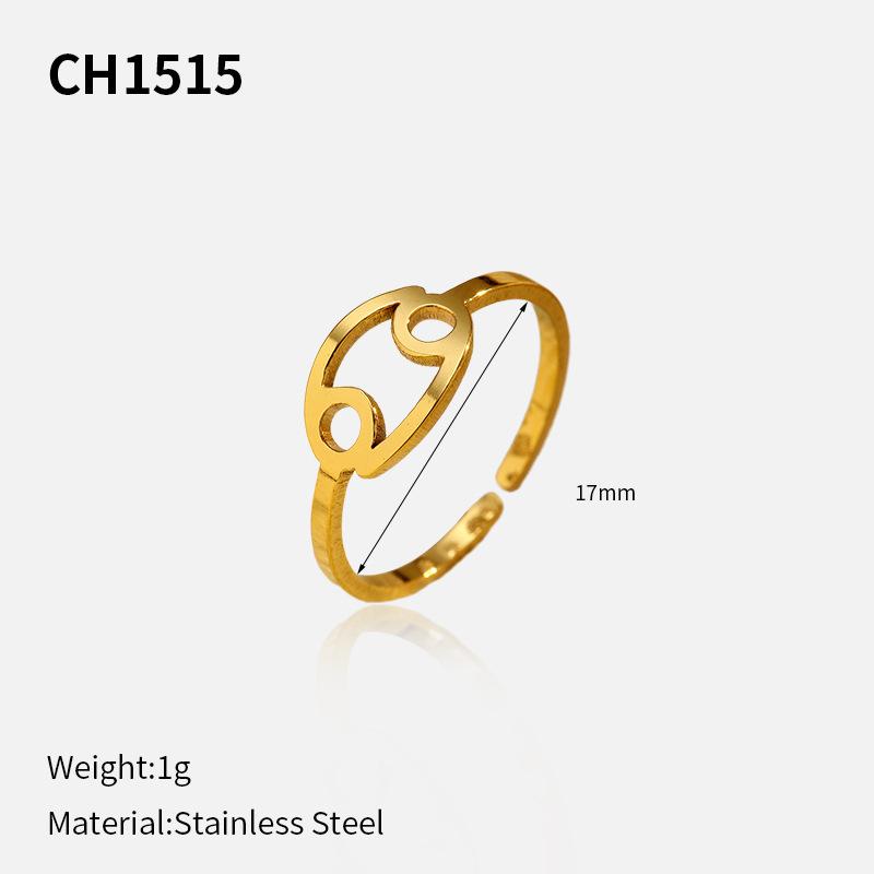 European and American plated stainless steel 18k gold personality creative simplicity 11 constellation opening adjustable titanium steel ring