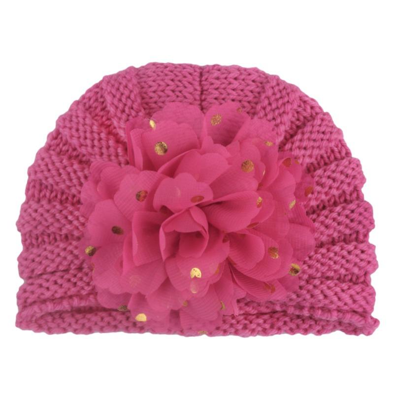 New children's knitted hat baby baby autumn and winter warm wool hat bonding hot golden flower children's hat