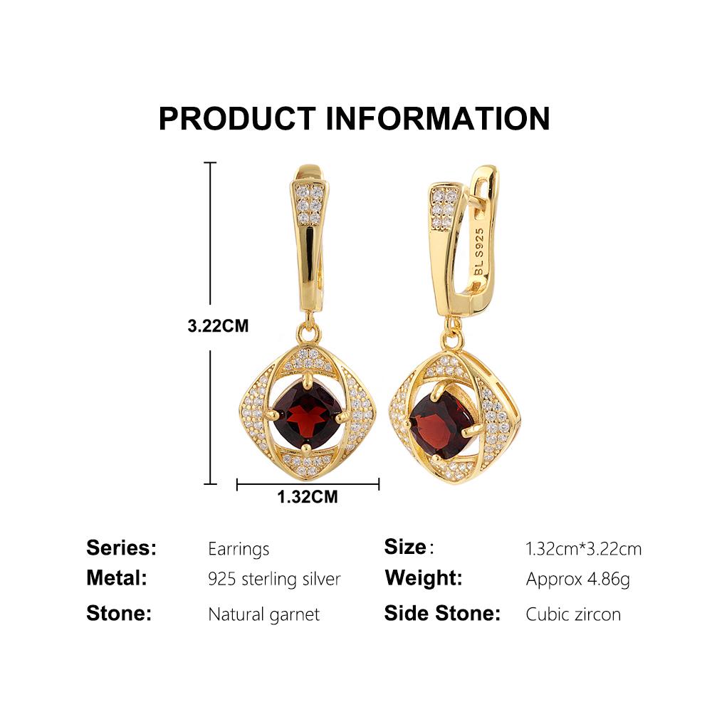 Light Luxury Natural Garnet Gemstone Jewelry Set S925 Silver Pendant Necklace Earring Fine Jewelry Women's Anniversary Gifts