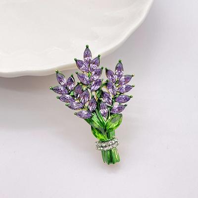 Broche de esmalte vegetal para mulheres, broche retrô de pedra roxa com orelha de trigo, acessórios de moda para mulheres