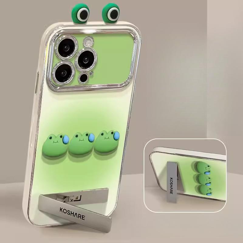 Woman Frog Doll Stand Suitable for Apple 15 Mobile Phone Case IPhone 14 Full Cover Anti-fall 13 Electroplating 6D Window