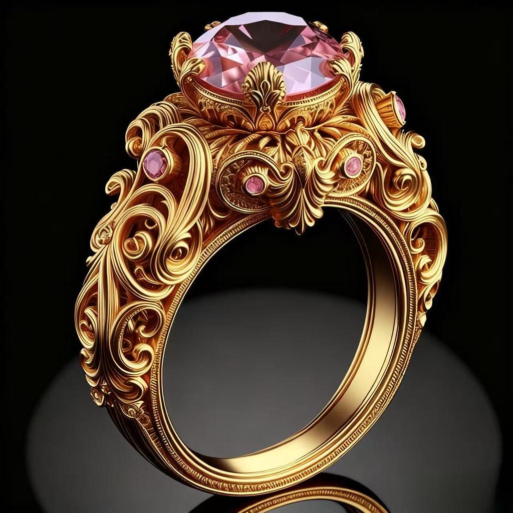 Bestseller 2026: Anello in Zircone Rosa Placcato Oro e Diamante Rosa Intagliato - Stile Europeo e Americano