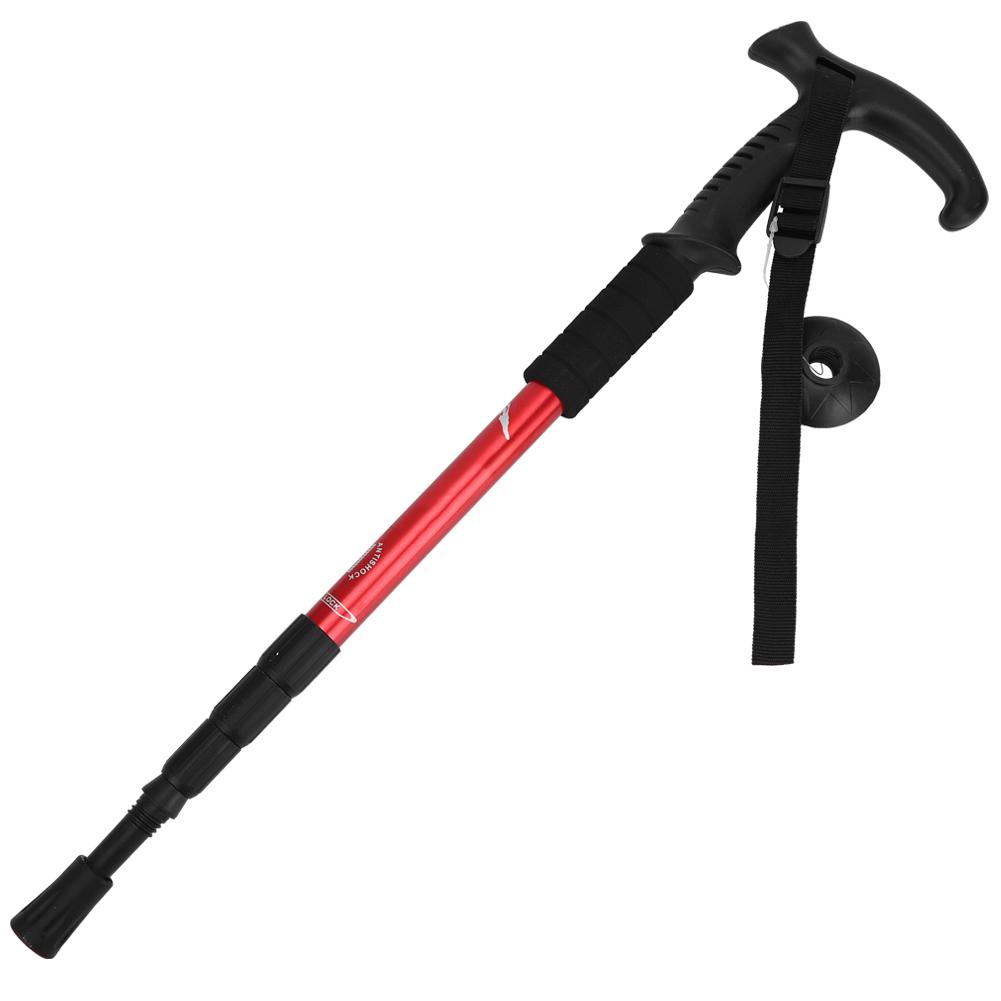 Outdoor Aluminium Alloy Suspension T Handle Trekking Pole Walking Stick for Climbing Camping(red )