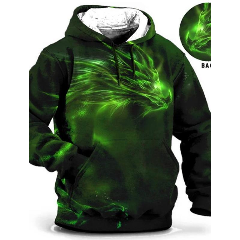 Kapuzenpullover mit Drachenmotiv zum chinesischen Neujahr, für Herren, grafische Tierdrucke, täglich, klassisch, lässig, 3D-Pullover, Streetwear, Kapuzenpullover, langärmelig