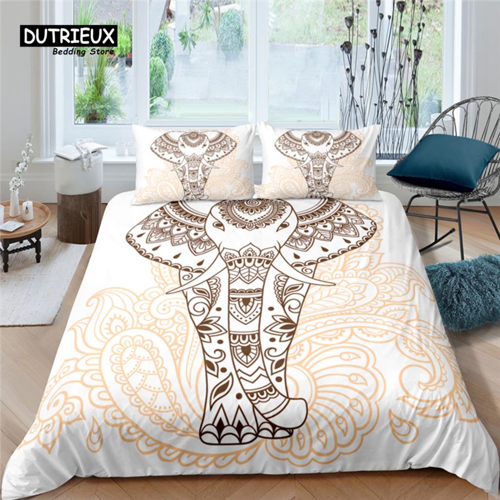 

Home Living Luxury Bohemia Elephant Print 2/3Pcs Soft Duvet Cover PillowCase Queen and King Size Kids Bedding Set EU/US/AU Size EU single(135x200cm)
