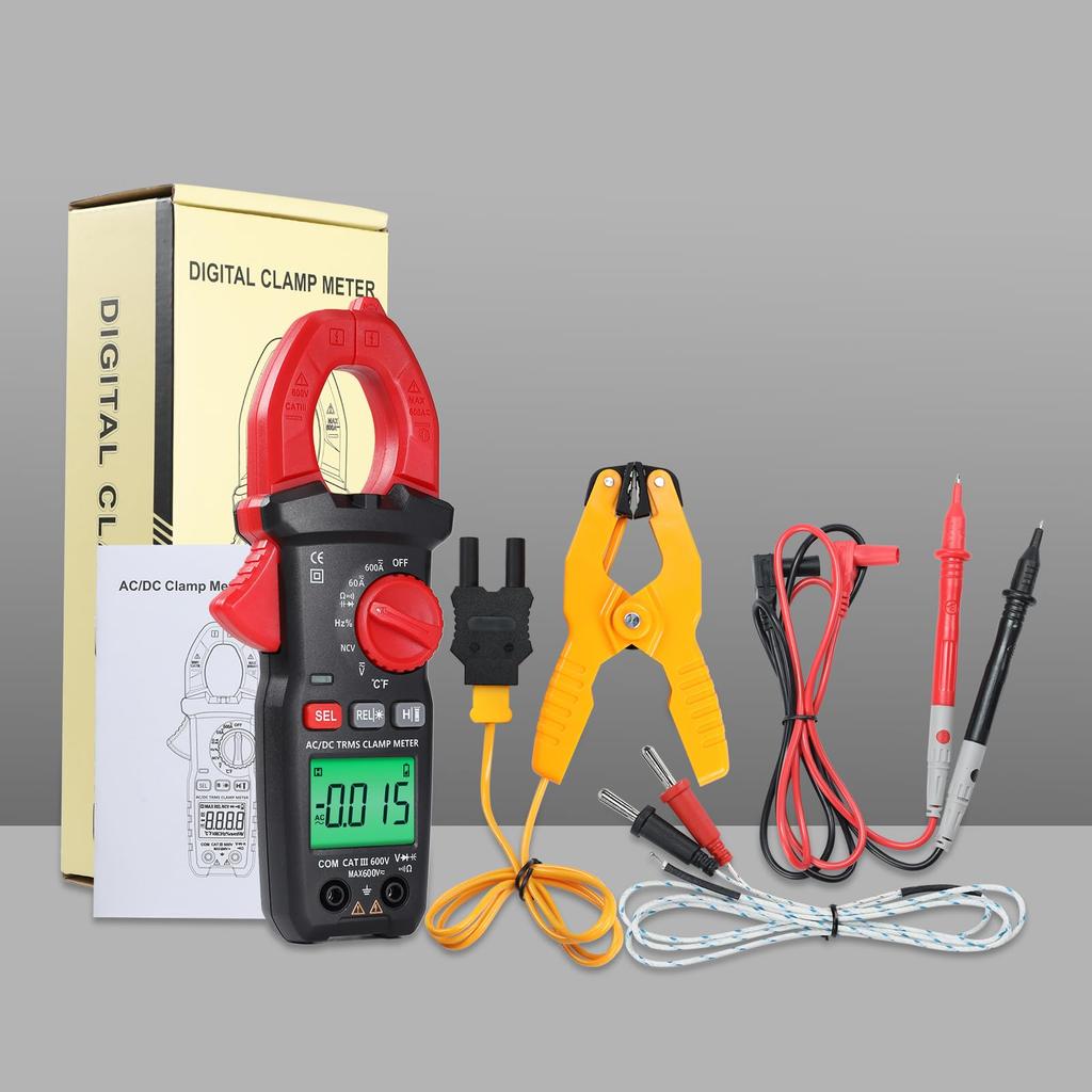 Digital Clamp Meter Multimeter Voltage Tester with Detection and LCD Backlight for Electricians AC/DC Current/Voltage, Temperature, Capacitance,