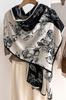 Black and Ecru Scarf with Floral Pattern - 100% Viscose, 178X66