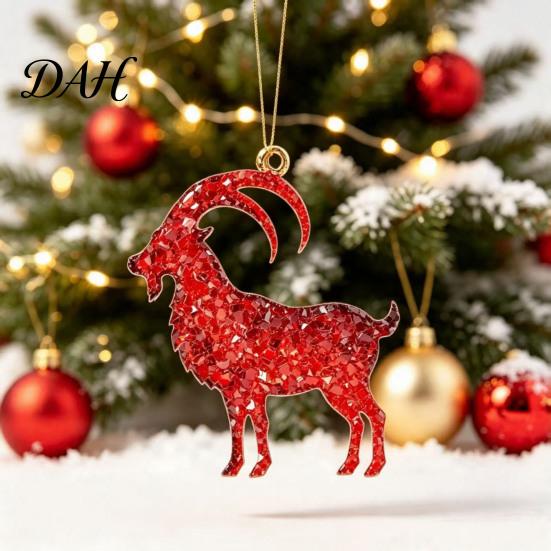 Acrylic Festive Hanging Pendants 2D Goat Christmas Tree Ornament, Zodiac Pendant with Gold String, Year Red Gradient Decor of The Ornament 2027,