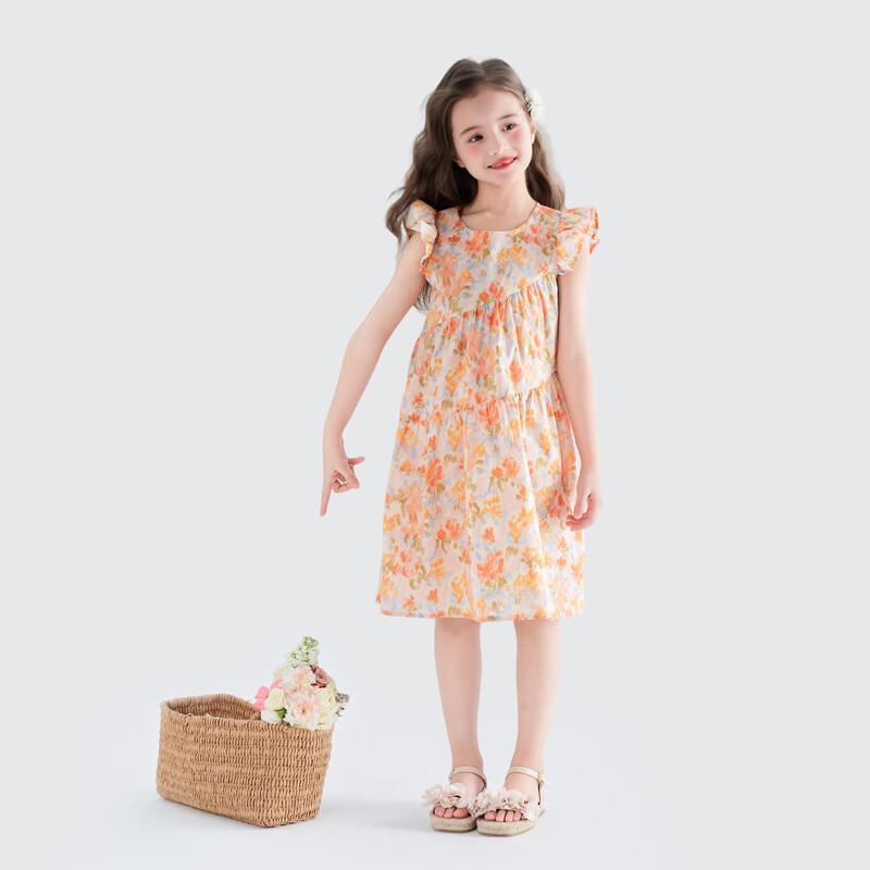 Girls' Floral Flutter Sleeve Cotton Princess Dress