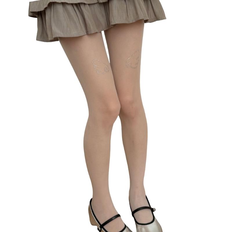 Women's Sweet Ultra-Thin Sheer Pantyhose Stockings Aesthetic Glittering Rhinestones Wing See-Through Tights Leggings