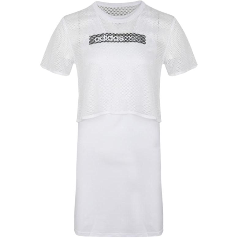 

Adidas Платье из двух частей с принтом необуквенного письма, сетчатое, повседневное, с круглым вырезом и коротким рукавом, женские платья, белое, DW7772 M