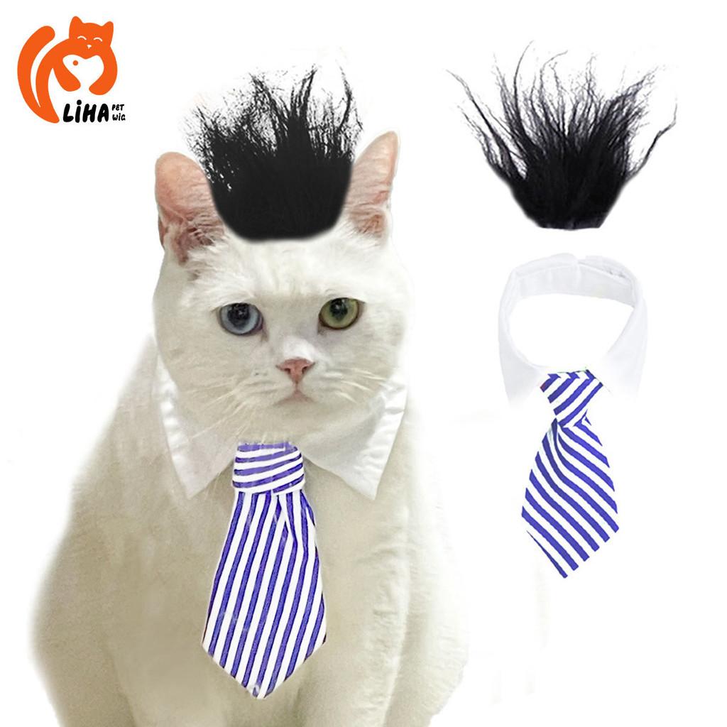 Unique Fluffy Hair Wig With Blue Tie For Cats And Dogs Ideal For Weddings And Birthdays