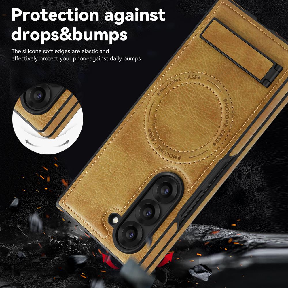 KEYSION Luxusní PU kožené magnetické pouzdro pro MagSafe pro Samsung Galaxy Z Fold 6 5 4 3 5G Kickstand Bezdrátové nabíjení Kryt telefonu