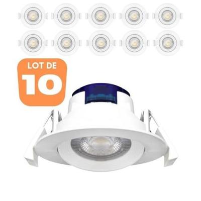 Set of 10 White Round Recessed LED Spotlights 5W IP20 6500K