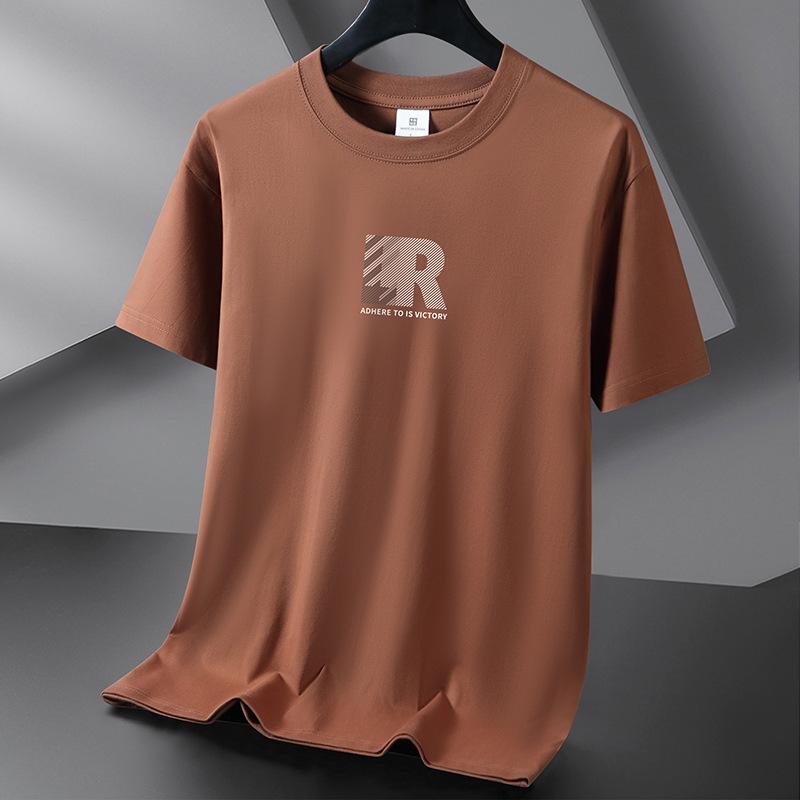 

R Мужская модная футболка с короткими рукавами, футболка из чистого хлопка, S-6XL 6XL коричневый