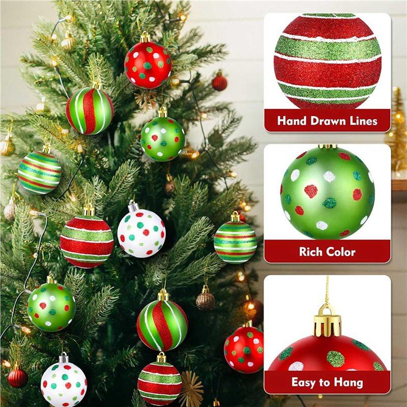 48 Pcs Christmas Tree Ball Ornaments 2.4 Inch Glittering Plastic Hanging Decorations For Xmas Decor
