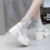Fashion Fashion Block Heel Cold Boots Women's Autumn New Round Toe Spliced Mesh Rear Zipper Platform Non-Slip Shorthole Boots