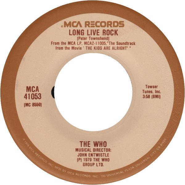

7inch Record WHO - Long Live Rock / My Wife MCA41053 MCA Records 1979 US Rock Used