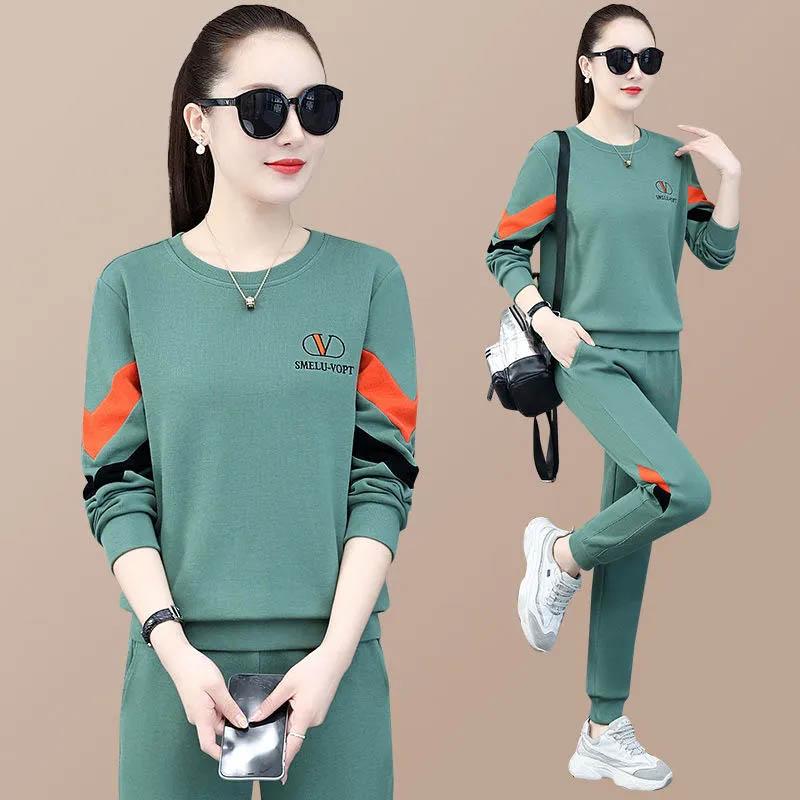 

Женская свободная повседневная одежда для бега, весенне-осенний спортивный костюм, удобный комплект из двух предметов с длинными рукавами большого размера M