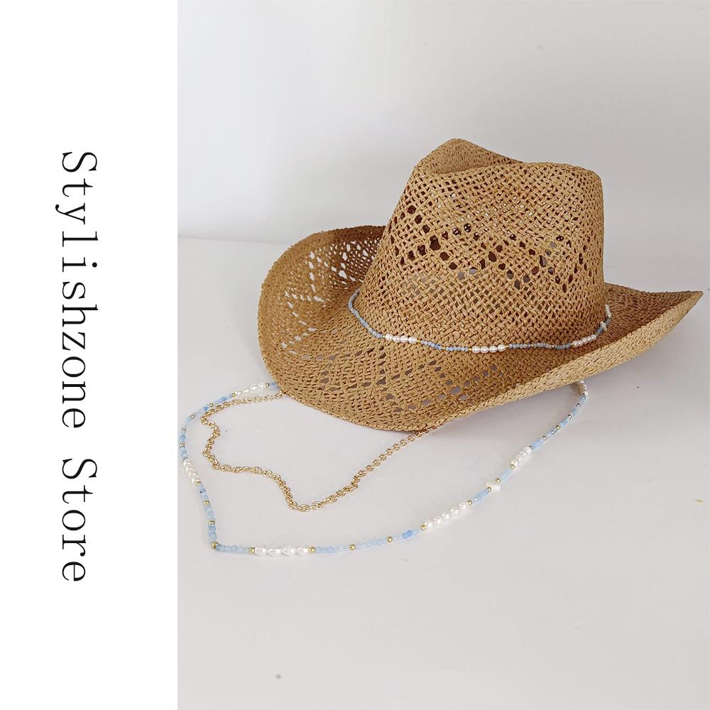 

Western Straw Orange Cowboy Hat- Ruslan Baginskiy - Women s Style Chain Natural Freshwater Pearl and Blue Crystal New Cowboy Hat S56-58cm