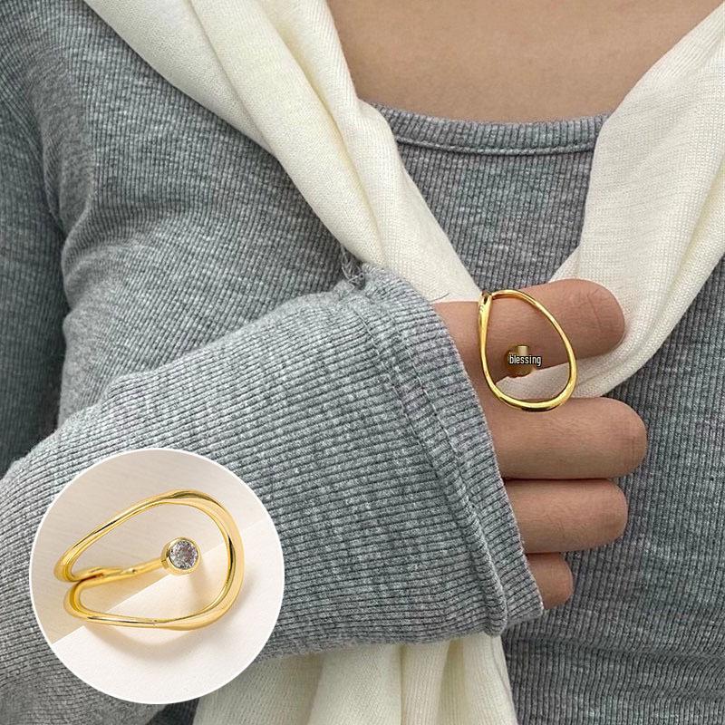 Bague de doigt ouverte vintage pour femme à double couche géométrique de style coréen plaquée argent S925