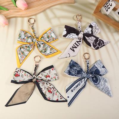 Elegant Ribbon Bowknot Keychain Korean Soft Silk Scarf Keyring Car Key Holder Women Bag Charms Key Accessories For Girl Gifts