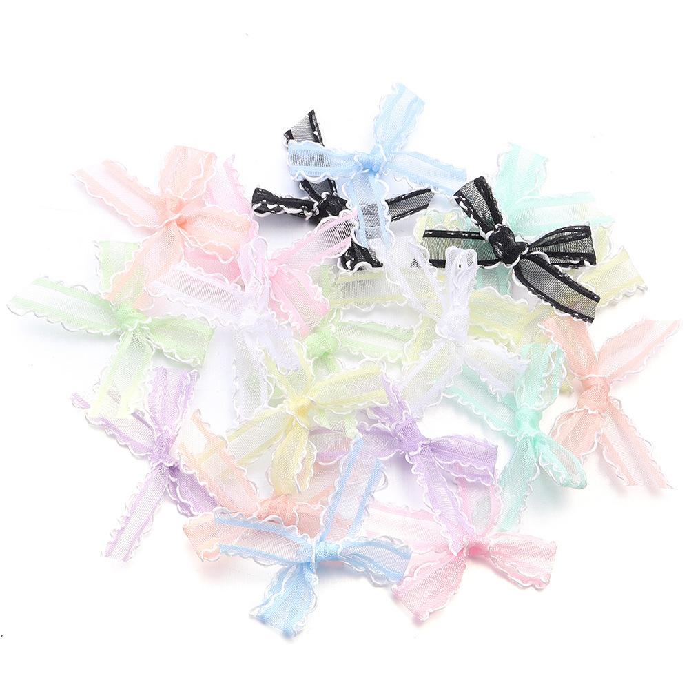 20pcs/pack 3.5X4cm Gauze Bows Colorful Small Size Satin Ribbon Bowknot Flower for Craft Handwork DIY Party Decoration Supplies