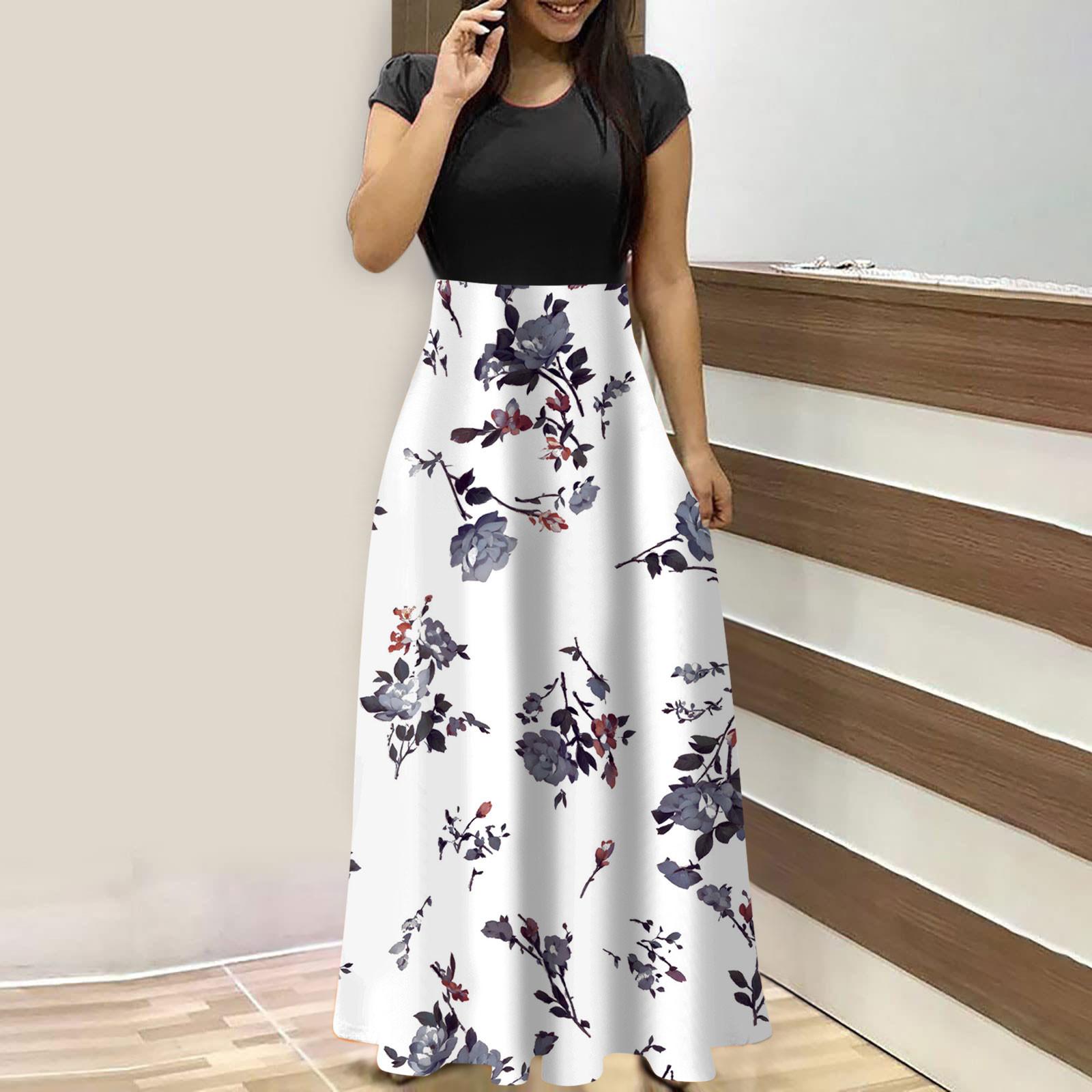 

Женские модные повседневные свободные платья с круглым вырезом и коротким рукавом XXXL тёмно-синий