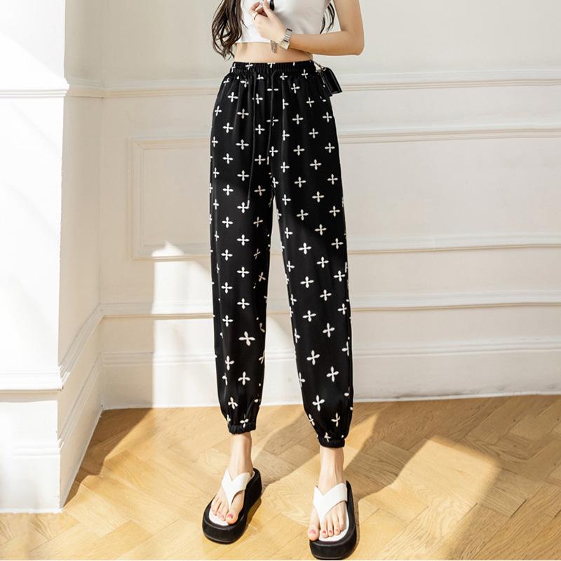 Women's Summer 2025 High Waist Letter Print Loose Slim Harem Leggings