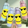 1PC Smiling Yellow Heart Emoji Face 750ml Color Plastic Sports Water Bottle Leakproof Flip Straw Lid Suitable for Sports Office Home Use
