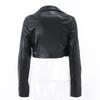 European-American Motorcycle Style Crop Top: Turn-Down Collar, Long Sleeve Jacket for Autumn/Winter Fashion.