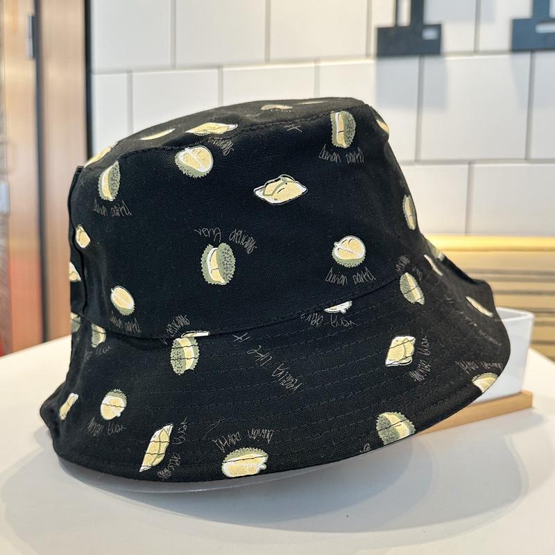 Stylish Korean Durian Embroidered Double-sided Fisherman Hat For Women Spring/summer Sun Protection Bucket Hat