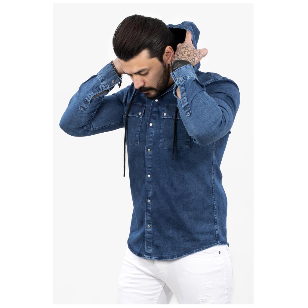 Chemise en jean à capuche en lycra avec poches avant DeepSEA pour hommes  2103451 acheter à prix bas — livraison gratuite, avis réels avec des photos  — Joom