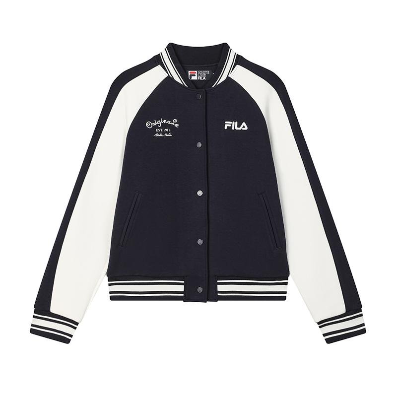 Fila Original Fashion Versatile Comfortable Baseball Jacket Women Jackets Secret-Mirror-Blue F11W519505FDB
