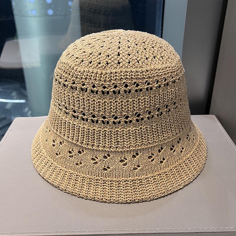 Spring and Summer New Hollow Knitted Fisherman Hat Women's Rural Vacation Bucket Hat Big Eaf Sun Protection Hat