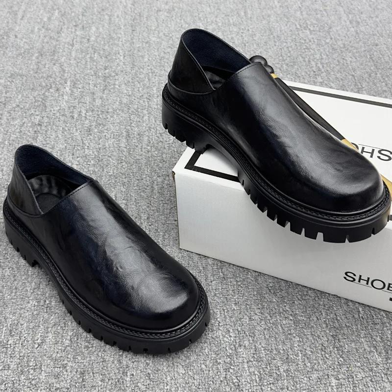 Fashion New Designer Cow Leather Dress Shoes for Men Fashion Casual Platform Men's Loafers Shoes Spring Soft-soled Chelsea Boots Male