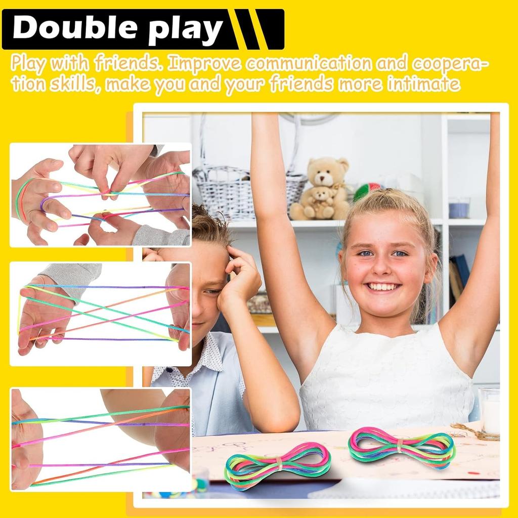 Rainbow Cats Cradle String 1.6M/63 Inch Long Rainbow Colourful Finger Rope Chinese Finger String Games Toy for Kids