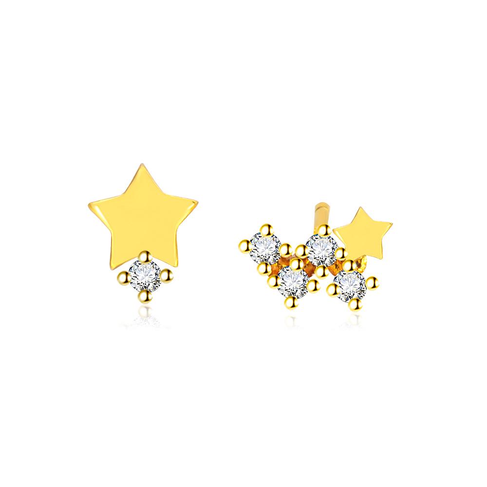 Korean Style Asymmetrical Rhinestone Star Earrings for Students